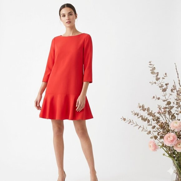 Elegant Kate Spade 3/4 Sleeve Shift Dress - Flounce Hem Peplum - Picture 1 of 6